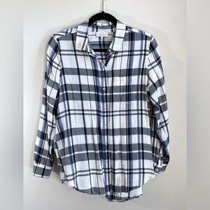 Lucky Brand Plaid Flannel Button Down Shirt Blue Black White Size Small